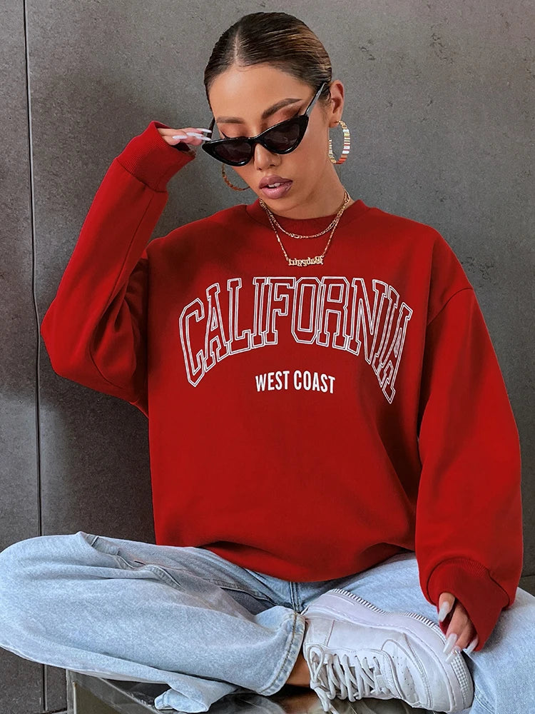 Korean Trend Woman Sweatshirts California West Coast Print Female hoodie Long Sleeves O-neck Pullovers Sporty and Rich Clothing Korean Trend Woman Sweatshirts California West Coast Print Female hoodie Long Sleeves O-neck Pullovers Sporty and Rich Clothing